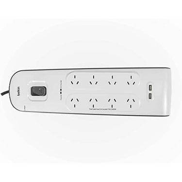 Belkin 8-Outlet Surge Protection Powerbaord 2 x USB Charging Ports - White/Grey